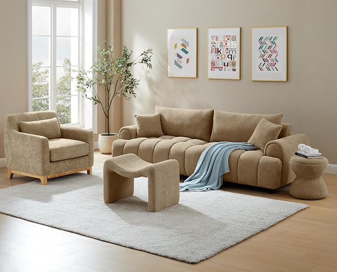 VANOMi Extra Deep Accent Chair, Fabric Upholstered Comfy Reading Armchair for Living Room, Bedroom Single Seat Sofa Chair with Wood Base, Lamb Fabric | Oversized Armchair with Thick Cushion Reading Chairs for Living Room, Apartment