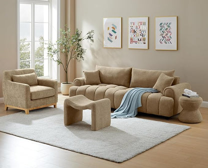 VANOMi Extra Deep Accent Chair, Fabric Upholstered Comfy Reading Armchair for Living Room, Bedroom Single Seat Sofa Chair with Wood Base, Lamb Fabric | Oversized Armchair with Thick Cushion Reading Chairs for Living Room, Apartment