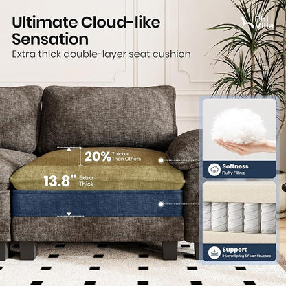 PHI VILLA Cloud Modular Couch Sets, 157.5" Oversized Sectional Sofa with U-Shaped Chaise, 6-Seater Couches with Movable Ottomans for Living Room, Chenille Smoky Grey