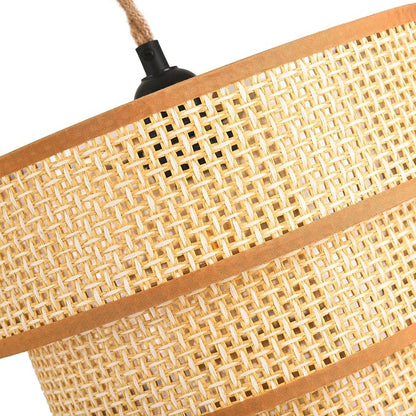 XININSUN Plug in Pendant Light Hanging Lights with15FT Plug in Cord Dimmable Rattan Hanging Lamp Wicker Woven Drum Lampshade,Rustic Boho Plug in Ceiling Light Fixture for Bedroom Living Room-1pack