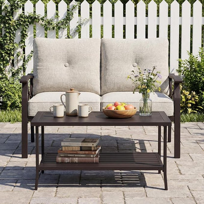 FansaFurn 2-Pieces Outdoor Patio Furniture Set, Outdoor Metal Sectional Furniture with Cushions, Outdoor Conversation Set with Coffee Table for Deck, Backyard, Garden, Balcony, Khaki