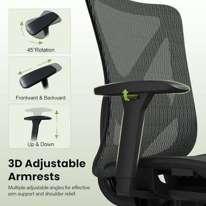 Ergonomic Office Chair, Mesh Computer Desk Chairs with Adjustable Lumbar Support, 3D Armrests, Tilt Function, Comfy Wide Seat, Swivel Executive Work Task Chair for Company and Home