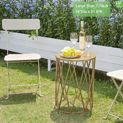 Nesting Side Table Set of 3 Decorative Round Garden Stools for Indoor Outdoor Heavy Duty Metal Frame Side Table Nightstands Modern End Table Plant Stand, Glossy Golden