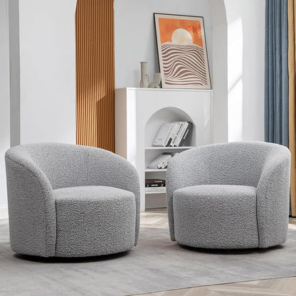 KINWELL 68" Boucle Upholstered Loveseat Sofa with Set of 2 Swivel Barrel Accent Chairs, Minimalist Comfy 2-Seater Couch and 2 Sherpa Armchairs for Small Spaces Apartment, Black White