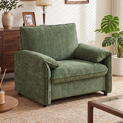 Oversized Accent Chair, 41 inch Modern Armchair for Living Room, Wide Reading Chair w/Deep Seat Springs Cushion, Padded Arms, Chenille Single Sofa Chair for Bedroom, Apartment, Green