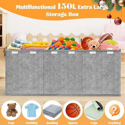 Beadsky Extra Large Toy Box, Toy Chest for Toddlers with Lids, Collapsible Toy Storage Organizer, Kids Bin Boxes Storage Basket for Boys, Girls, Nursery, Living Room, Playroom, 38"x14"x16", Gray