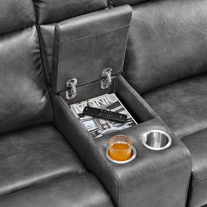 MCombo Zero Wall Recliner Loveseat, 2-Seat Power Wall Hugger Sofa with USB & Type-C Dual Ports, for Small Space, Living Room, RV PR646 (Dark Grey, Loveseat with Console)