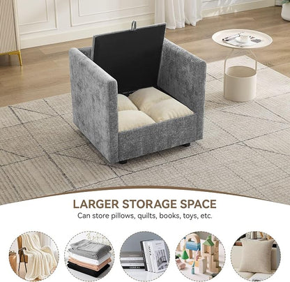 30" Cloud Modular Single Sofa Chair with Storage, Modern Upholstered Accent Chair Deep Seat, Chenille Reading Lounge Armchair for Living Room, Bedroom, Small Space, Light Grey