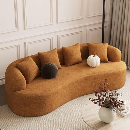 114" Curved Sofa for Living Room, Modern Chenille Cloud Couch Sofa, Luxury Plush Extra Deep 4-Seater Oversized Boucle Couch for Small Spaces, Apartment‌, No Assembly Required, Orange