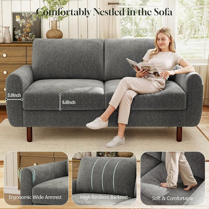 WorthFurni 68" Loveseat Sofa, Comfy Chenille Fabric Couches for Living Room with Spring Cushion and Solid Wood Frame, Modern Deep Seat Couch for Bedroom, Apartment, Office, Easy Assembly, Gray