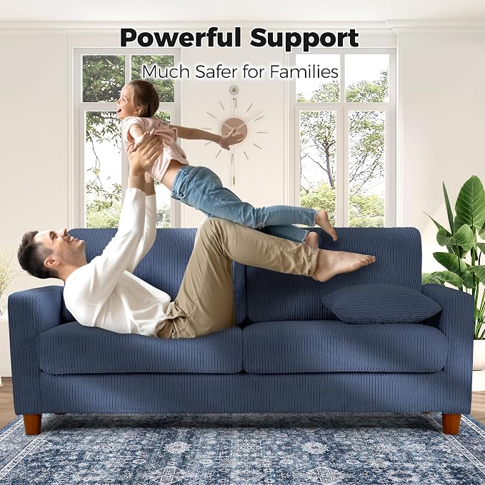 Kidirect 70in L Shaped Couch, Modular Sofa No Tool Assembly, Comfy Sectional Couches for Living Room 21in Deeper Seats, Corduroy Sofas for Living Room with 2 Pillows, Loveseat Sofa Set, Blue Couch