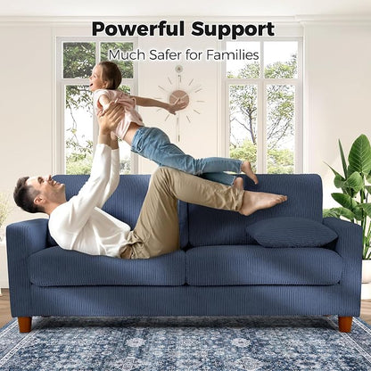 Kidirect 70in L Shaped Couch, Modular Sofa No Tool Assembly, Comfy Sectional Couches for Living Room 21in Deeper Seats, Corduroy Sofas for Living Room with 2 Pillows, Loveseat Sofa Set, Blue Couch