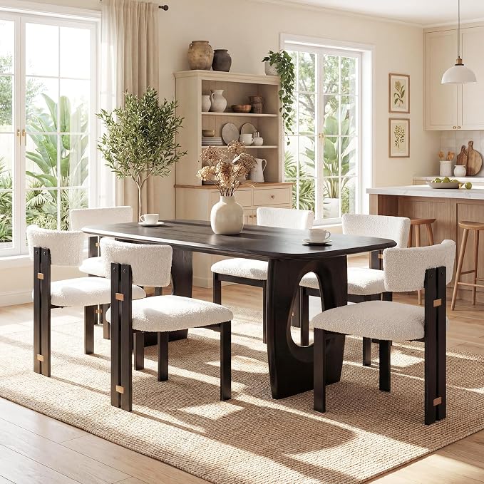 Morden Fort Boucle Dining Chair Set of 6, Upholstered Kitchen Chairs with Metal Frame & Curved Backrest, Mid Century Modern Dining Chairs for Dining Room, Living Room, Apartments (Armless, Set of 6)