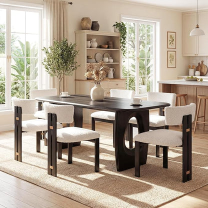 Morden Fort Boucle Dining Chair Set of 6, Upholstered Kitchen Chairs with Metal Frame & Curved Backrest, Mid Century Modern Dining Chairs for Dining Room, Living Room, Apartments (Armless, Set of 6)