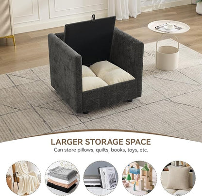 30" Cloud Modular Single Sofa Chair with Storage, Modern Upholstered Accent Chair Deep Seat, Chenille Reading Lounge Armchair for Living Room, Bedroom, Small Space, Dark Grey