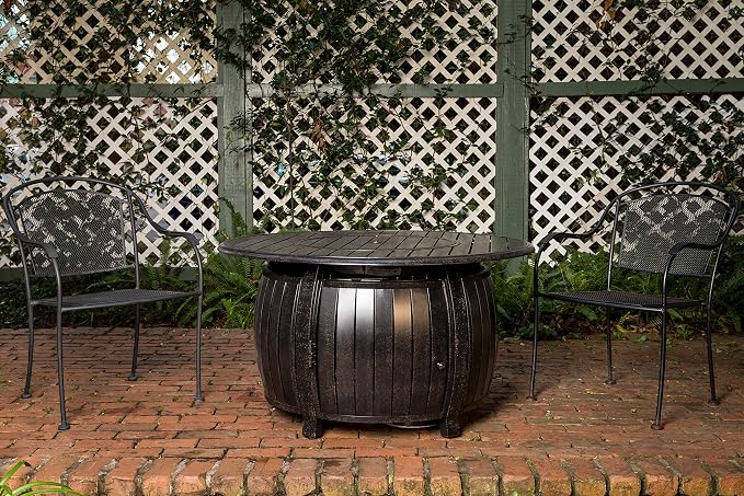 Fire Sense 61832 Grand Cooper Aluminum Convertible Gas Fire Pit Table 55,000 BTU Multi-Functional Outdoor with Fire Bowl Lid, Nylon Weather Cover & Clear Fire Glass - Bronze Finish - Round - 44"