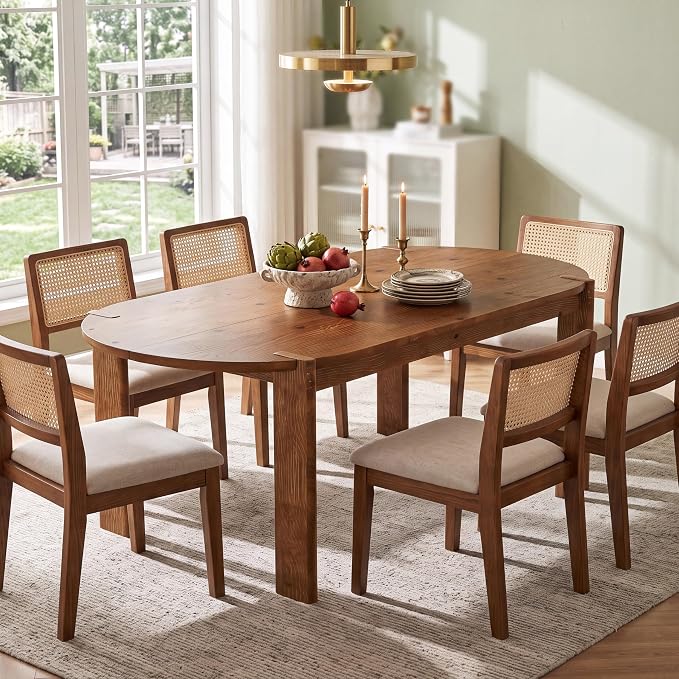 63" Solid Wood Oval Dining Table, Farmhouse Wooden Kitchen Table for 4-6, Rustic Dinner Table for Dining Room, Living Room, Apartment, Brown