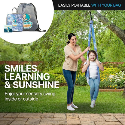 Indoor Sensory Swing for Kids or Outdoor – Holds 300lbs, Double-Layer, & 360° Swivel, Calming Compression Therapy Swing Hammock for Kids & Adults with All Hardware – Sensory-Motor Toys & Gifts