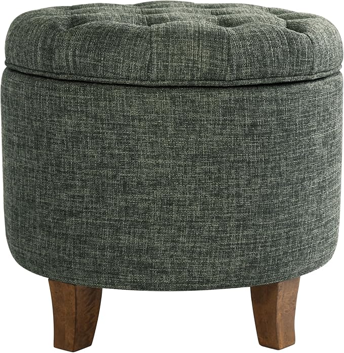 HomePop 19" Button Tufted Round Storage Ottoman - Green Clover Fabric