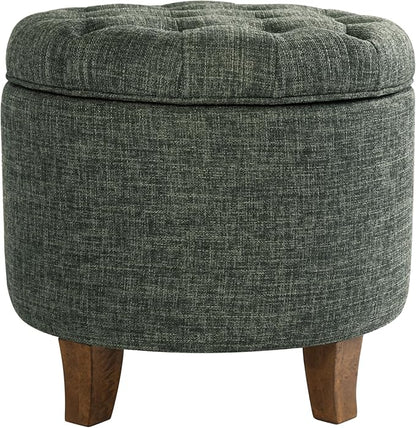 HomePop 19" Button Tufted Round Storage Ottoman - Green Clover Fabric