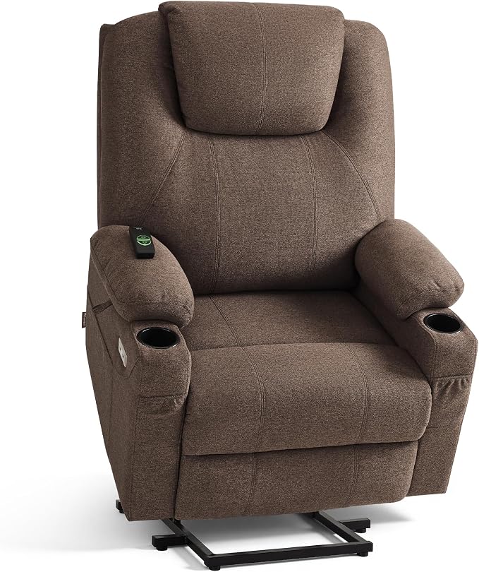 MCombo Power Lift Recliner Chair for Elderly R7510(Brown, Large-Wide) | Oversized for Big and Tall, Heat and Massage, USB& Type C Charging Port, FSC Certified