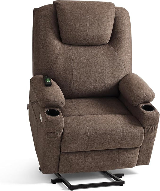 MCombo Power Lift Recliner Chair for Elderly R7510(Brown, Large-Wide) | Oversized for Big and Tall, Heat and Massage, USB& Type C Charging Port, FSC Certified