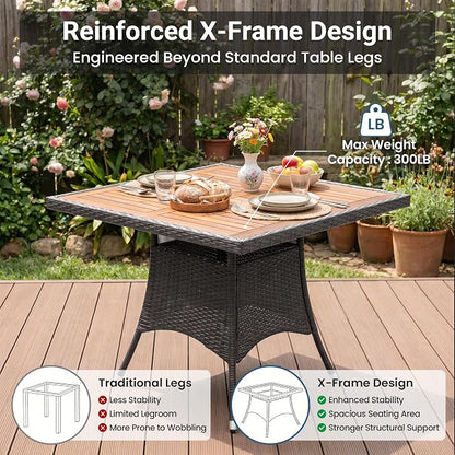 Wisteria Lane 5-Pieces Patio Dining Sets, Rattan Outdoor Table and Chairs with Acacia Wood Tabletop, Metal Patio Dining Furniture for 4 with Removable Cushions for Deck Garden Backyard, Grey