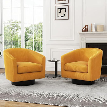 Swivel Accent Chair, Upholstered Corduroy Barrel Chair for Living Room, Small Single Sofa Bedroom Reading Seat, Set of 2, Orange