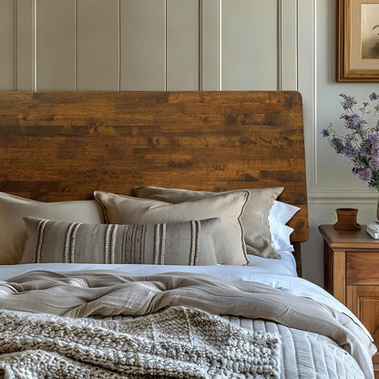 Acacia Serenity Bed Frame with Headboard Solid Wood Platform Bed, Queen Bed Frame, Tall Headboard Wood Bed Compatible with All Mattress Types, No Box Spring Needed, Quick & Easy Assembly, Caramel