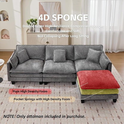 Opiesit Ottoman for Sectional Cloud Couch, Chenille Ottoman for Deep Seat Modular Sofa for Apartment, Living Room and Bedroom, Grey