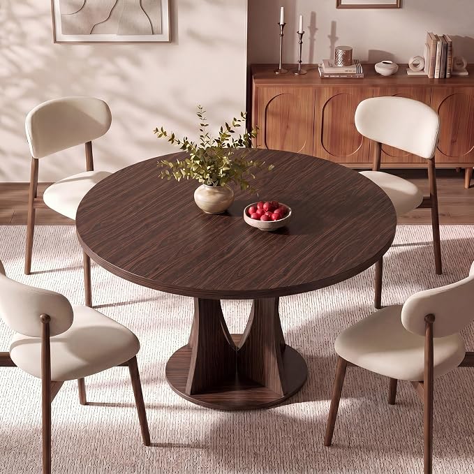 Einhomn 47.2-inch Round Dining Table, Kitchen Table for 4-6, Farmhouse Circle Dining Room Table, Space Saving Wood Kitchen & Dining Room Furniture, Black Oak