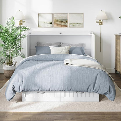 AFI, Nantucket Queen Murphy Bed Chest with Mattress, Storage Drawer and Built-In USB Charger, White