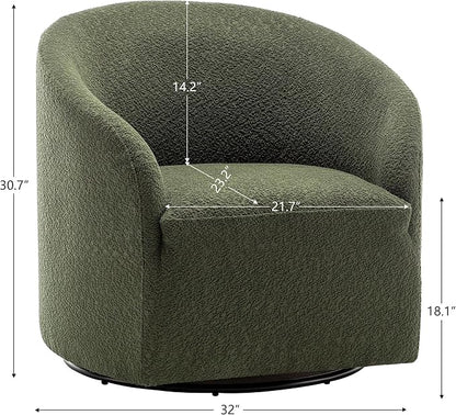 KINWELL 32" Wide Modern Boucle Swivel Barrel Chairs Set of 2, No Assembly Round Upholstered Swivel Accent Armchairs for Living Room, Bedroom (Green)