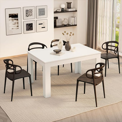 Mobili Fiver, Easy, Extendable Dining Table, 55.1(86.6) x35.4 in, High Gloss White, for 6-8 People, Expandable Dining Table for Kitchen, Italian Furniture