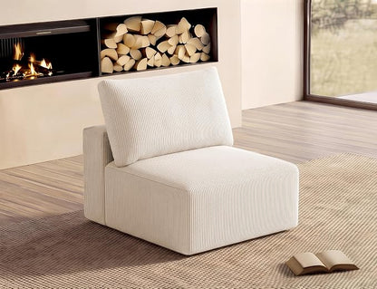 Modular Sectional Sofa Extension, Armless Memory Foam Cloud Chair, 31" Boneless Corduroy Upholstered Single Seat, No Assembly Required Accent Chair for Living Room Apartment Home Decor, Beige