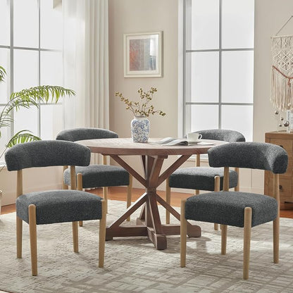 VKNOW Wooden Dining Chairs Set of 4 with Curved Open Back, Black | Natural Rubberwood Legs, Soft Chenille Fabric, Thickened Cushion, For Adults and Family, Dining Room, Kitchen, No Wobble