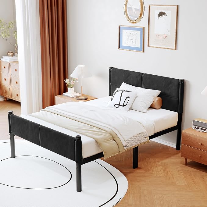 Metal Bed Frame,14Inch Twin Size Bed Frame with Storage Space,Heavy Duty Sturdy Mattress Foundation,Easy Assembly,No Box Spring Needed,Black Twin