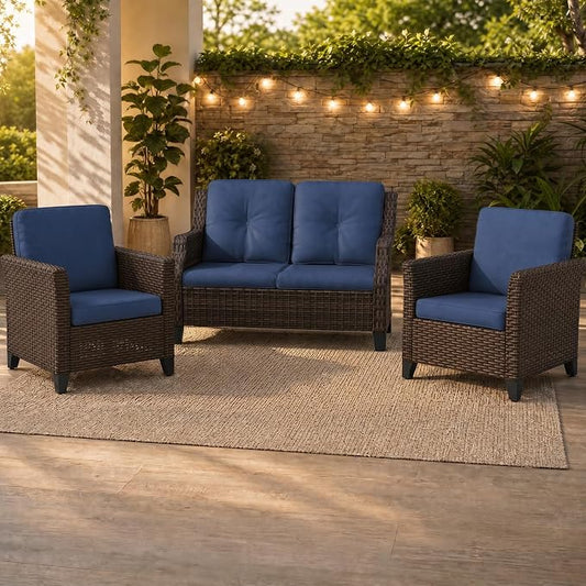 Patio Wicker Chairs with Set of 2 & Sofa | High Back All Weather PE Wicker Outdoor Chairs with Water-Resistant Cushions for Garden, Deck, Porch, Backyard, Balcony