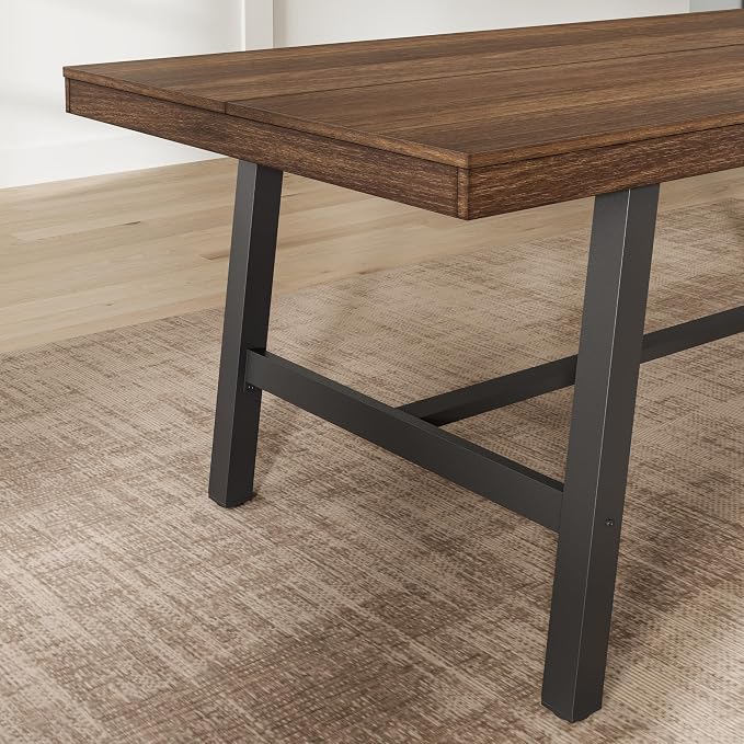 GarveeHome Industrial Dining Table for 8-10 People, 86.61" Long Large Kitchen Table with Sturdy Metal Frame, Rectangular Counter for Dinner, Kitchen, Dining Room (Brown, 87" Non-extendable)