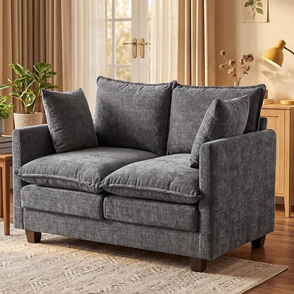Loveseat Sofa with Cloud 3-Layer Cushion & 27" Deep Seat, Modern Love Seat Small Couch with 2 Washable Pillows for Small Spaces, Bedroom, Apartment, Office, Living Room, in a Box, 50-Inch Grey