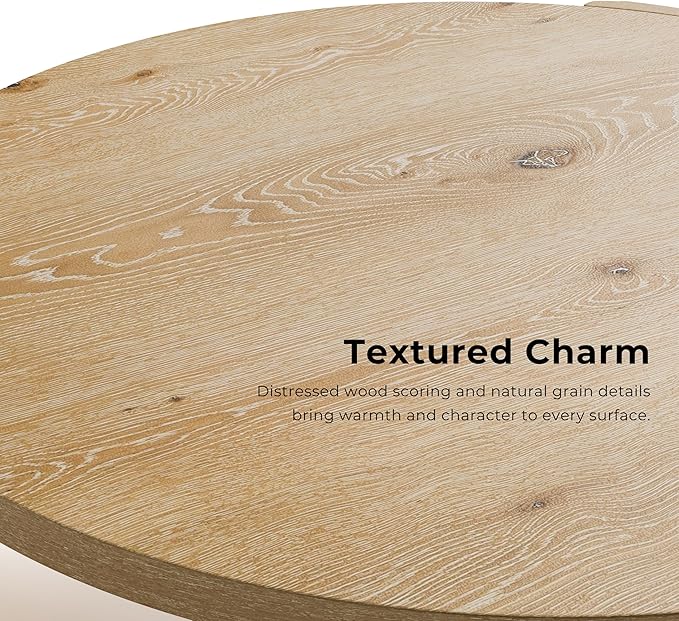 Furniture of America Carys 42” Round Coffee Table, Solid Rubberwood & Oak Veneer, Modern Wood Living Room Table with Plinth Base, Oak Finish