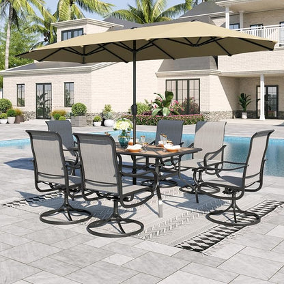 Sophia & William Patio Set with Umbrella Outdoor Dining Set for 6 with 13ft Umbrella Beige, 6 x Patio Chairs Grey, 1 Wood Like Outdoor Dining Table for Deck Lawn Garden (No Umbrella Base)