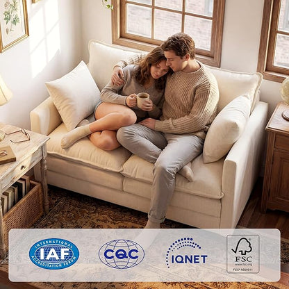 Loveseat Sofa with Cloud 3-Layer Cushion & 27" Deep Seat, Modern Small Couch with 2 Washable Pillows for Small Spaces, Bedroom, Apartment, Office, Living Room, in a Box, 50-Inch Beige