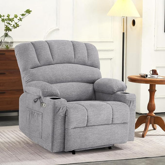MCombo Power Lift Recliner Chair for Elderly, Lift Chair with Heat and Massage, Extra Wide Lift Recliner for Big People, Fabric R7096 (Medium-Wide, Grey)