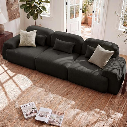 118'' Modular Sectional Cloud Couch Boneless Couches, Oversize Curved Sectional Couches for Living Room, Deep Seat Couch Lambswool Sofa with Ottoman & Throw Pillows, No Assembly, HR Foam