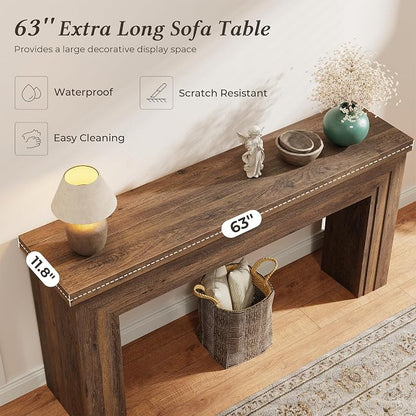 Huuger 63 Inch Entryway Table, Retangular Console Table, Farmhouse Sofa Table Behind the Couch, Long for Entrance, Hallway, Foyer, Living Room, Rustic Brown