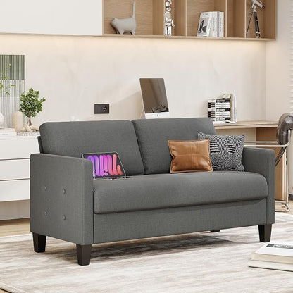 STHOUYN Comfy Loveseat Sofa Small Grey Couch, Small Love Seat Bedroom, Mid Century Modern Couches Living Room Dorm Office, 2 Seater Couch Deep Seat Sofas, 57”W (Dark Grey (Loveseat))