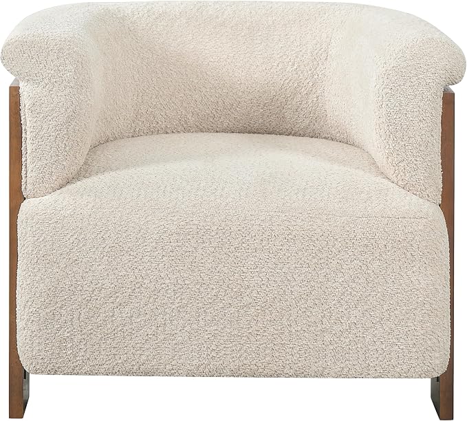 Merax 31.7" Mid-Century Teddy Fleece Barrel Accent Chair, Almond | Almond Teddy Fleece Upholstered Armchair, Modern Wraparound Lounge Chair for Living Room, Bedroom, Entryway