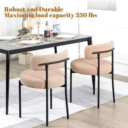 DYHOME Boucle Dining Chairs Set of 4, Upholstered Kitchen Dining Room Chairs, Side Chairs with Thick Cushions and Metal Legs for Kitchen Living Room, Camel Color
