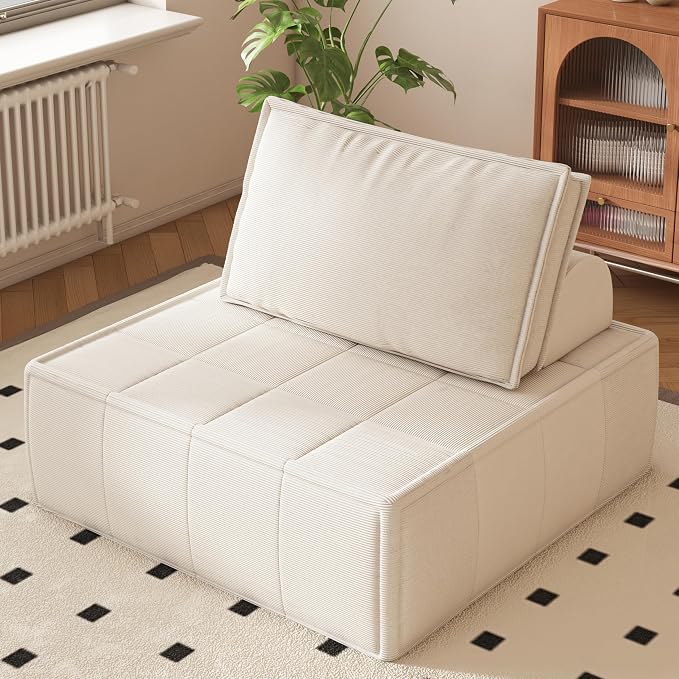 PurrJoys Modular Sectional Sofa, 35" Corduroy Sofa Sleeper Deep Seat Sofa with Adjustable Backrest, Small Couch for Small Spaces, Living Room, Bedroom, Apartment,Blue Office Couch